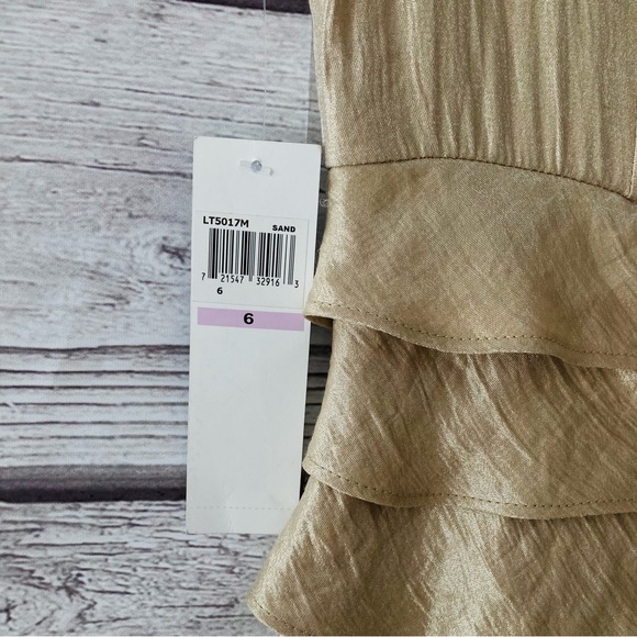 London Times Champagne Shimmer Tiered Ruffles Sleeveless Sheath Dress Size 6 NWT - Picture 9 of 13